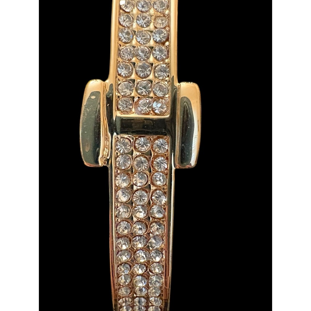 18k Gold Filled Crystal Pave Hinged Bangle Bracelet‎ Buckle Accent Rhinestone